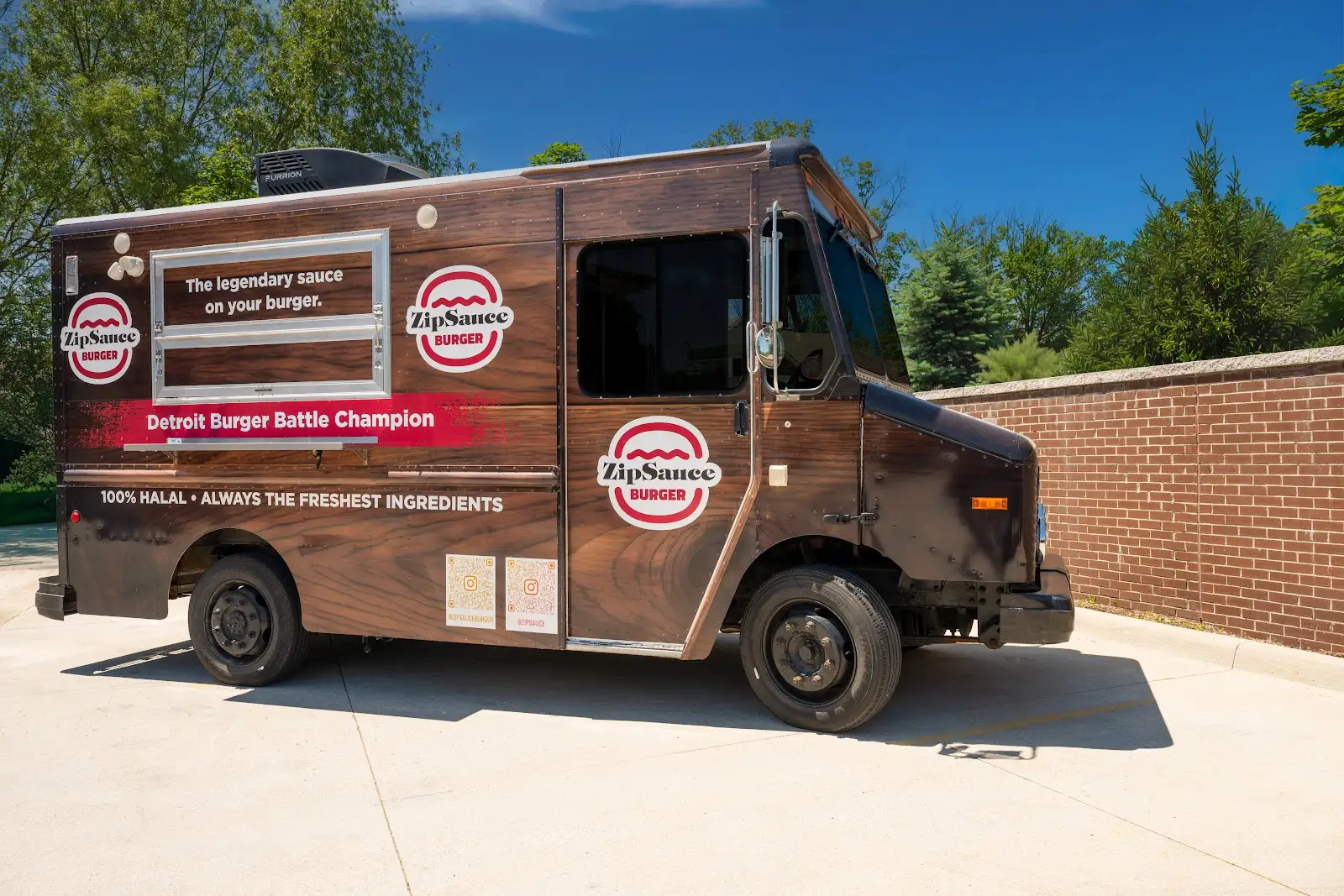 ZipSauce Burger food truck front angle parked outdoors